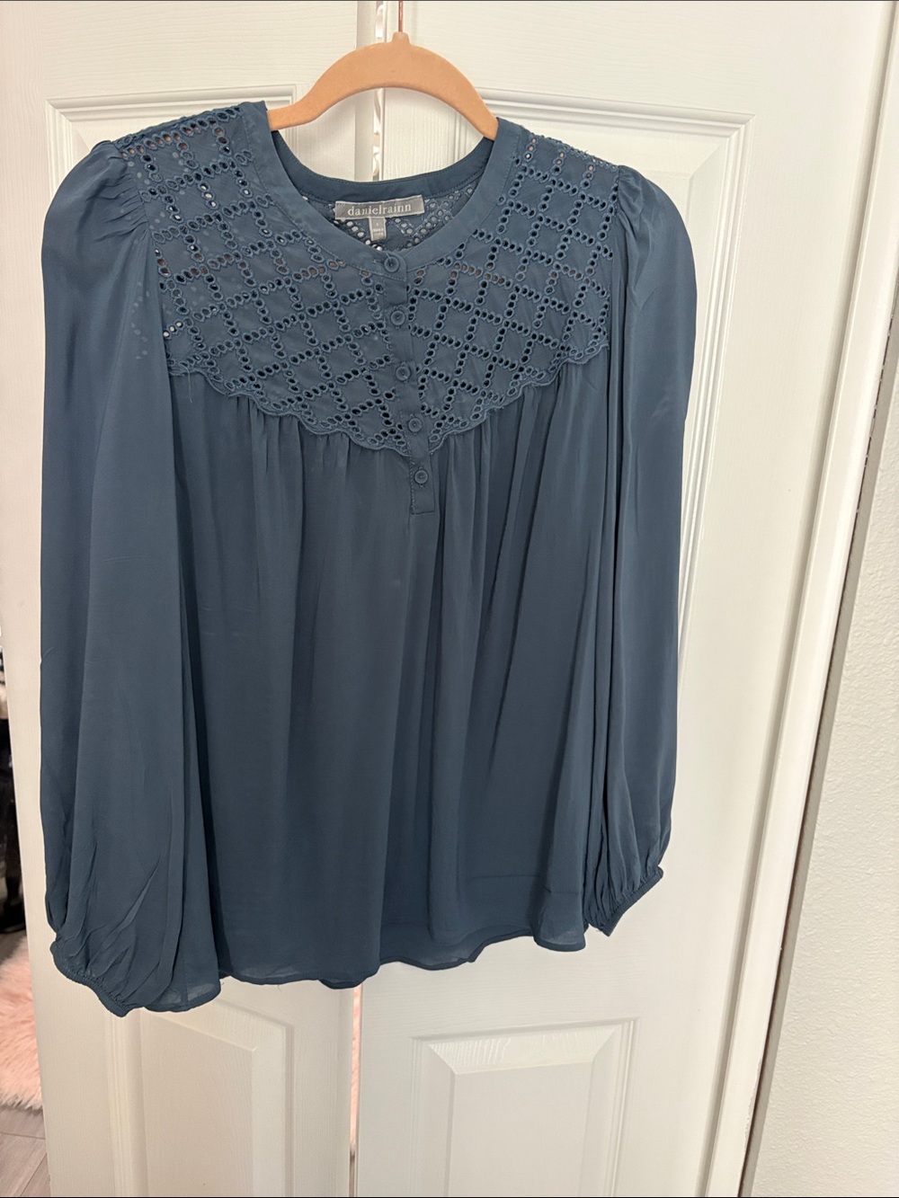 Daniel Rainn Slate Blue Eyelet Yoke Blouse